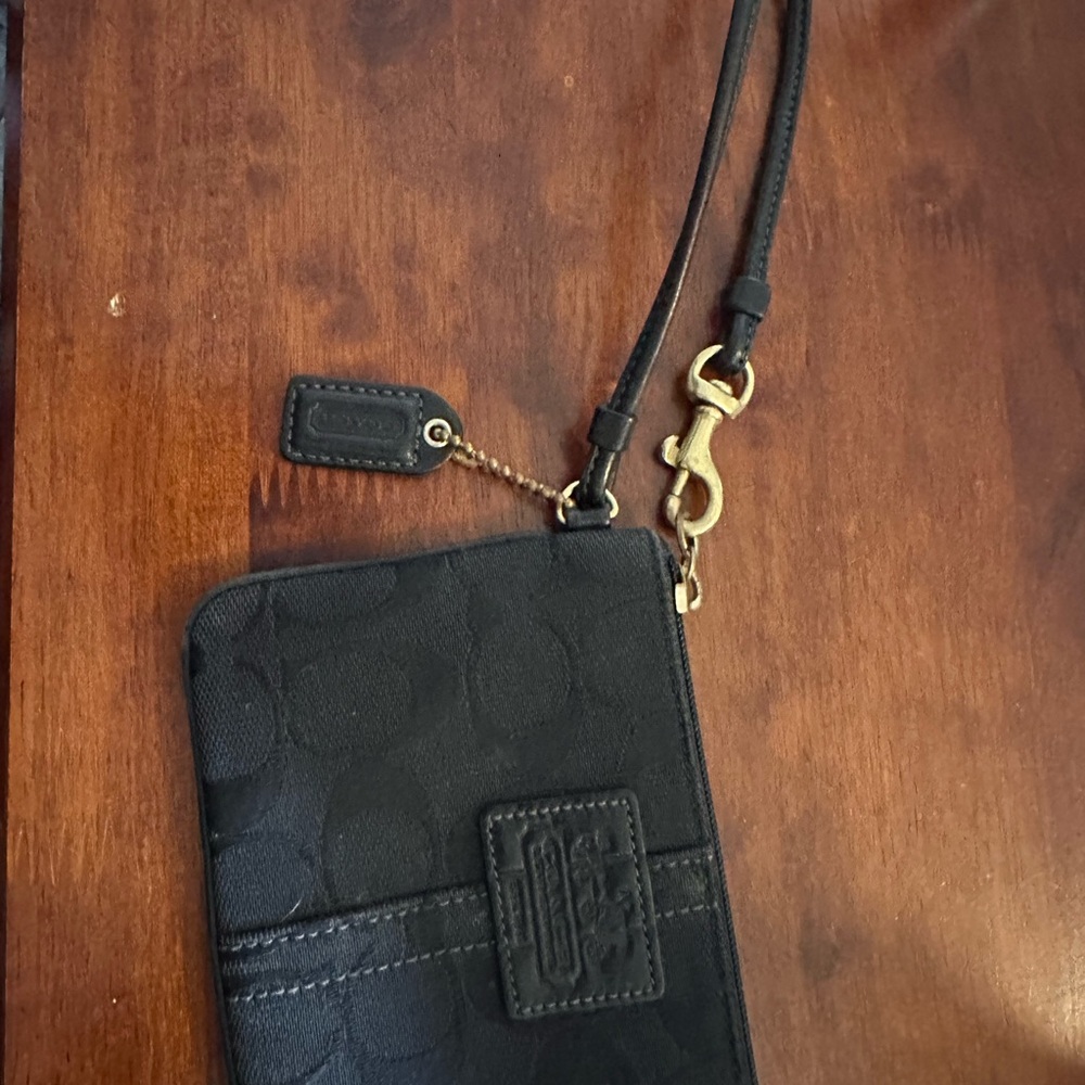 Coach Black Signature Canvas Wristlet with Gold Hardware